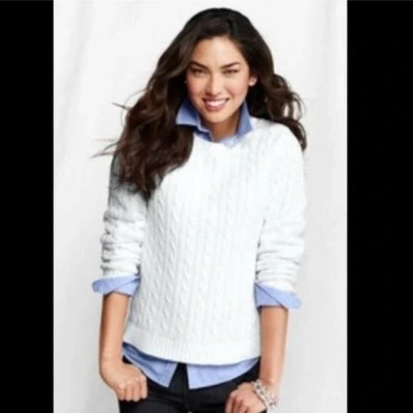 LAND’S END || Woman’s Cable white pull over sweater size Large - Picture 1 of 7